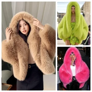 Cappotto da donna in pelliccia sintetica moda caldo inverno peloso manica lunga con cappuccio cappotti femminili giacca di pelliccia corta soffice e allentata capispalla da donna 1