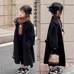 Cappotti di lana per ragazze adolescenti Autunno Inverno Trench caldo spesso 4-12 anni Abbigliamento per bambini Moda Couverture Colletto Parka Capispalla 1