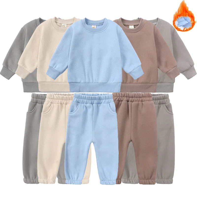 2025 nuovi arrivi bambine abbigliamento tuta 2 pezzi set caldo pile pianura top felpa + pantaloni loungewear vestito per bambini 1