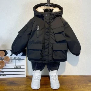 Nuovo Inverno Imbottiture Giacca di Cotone Ragazzi Cappotto Con Cappuccio Nero Capispalla Per Bambini Abbigliamento Adolescente 3-8Y Bambini Parka Imbottito Snowsuit 1