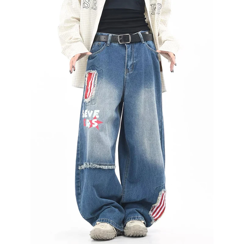 2025 Autunno Inverno uomo Stampa Pantaloni in denim Y2K Baggy Jean Harajuku giapponese Wide Fit Jean Cowboy Grunge Goblin Core Anime Nuovo 4
