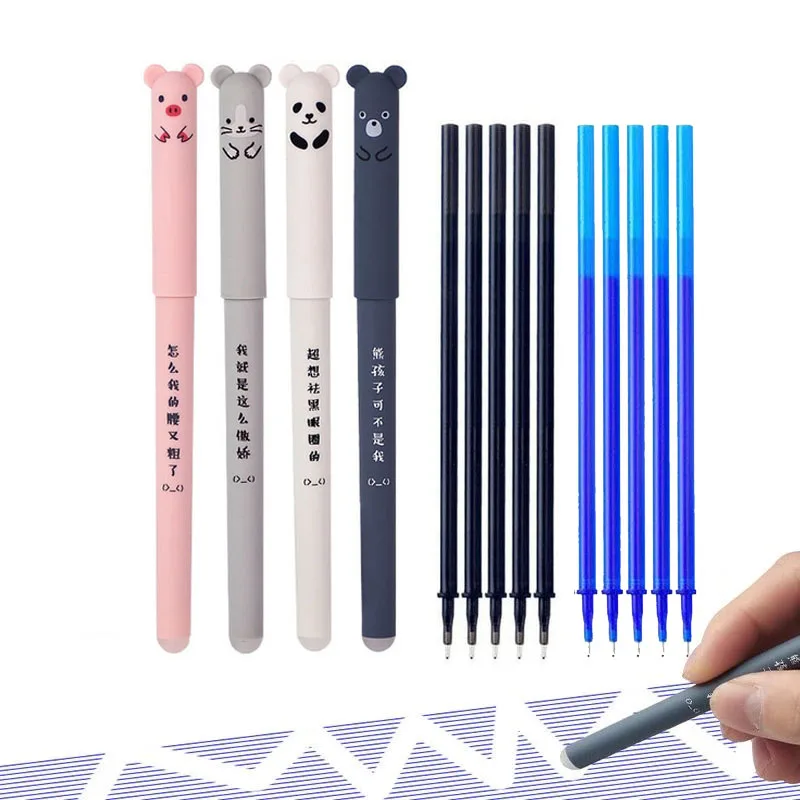 Simpatico Set di penne Gel cancellabili per Mouse Panda Cat Mouse cancellabile blu nero inchiostro ricarica asta Kawaii scuola forniture per ufficio articoli di cancelleria 1