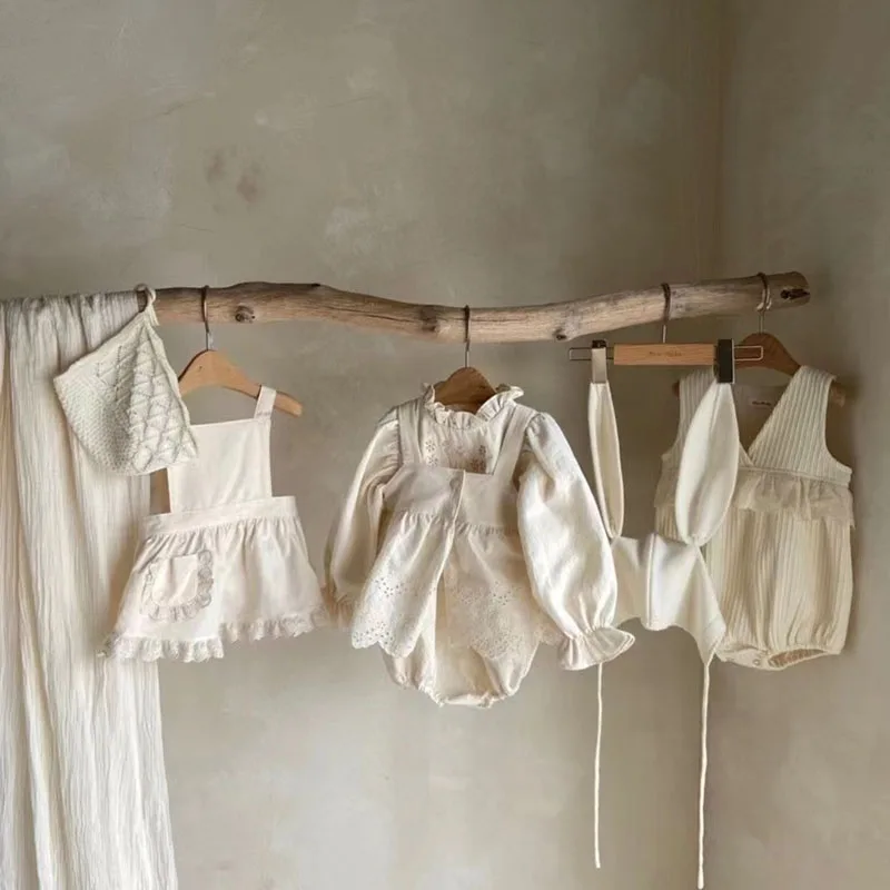 2024 New Baby senza maniche body in pizzo solido neonato tuta neonato ragazza tuta fionda vestito da neonata 0-24M 4