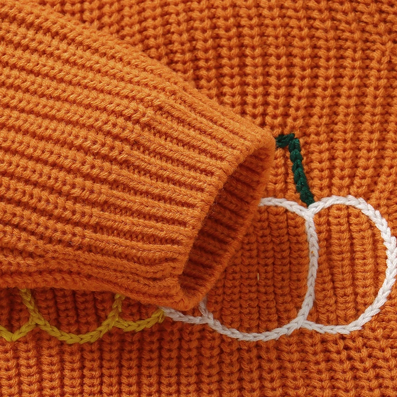 Arancione Zucca di Halloween Lavorato a maglia Neonati maschi Maglioni Vestiti Inverno Neonato Maglieria Pullover Top 1-3Y Abbigliamento per bambini 5