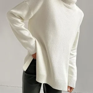 Maglioni lunghi a collo alto da donna autunno inverno 2022 Pullover con spacco laterale top lavorati a maglia larghi maglione dolcevita oversize per donna 1
