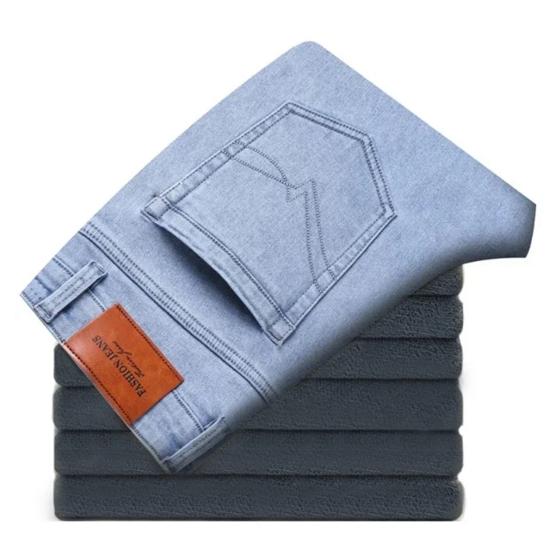 Jeans da uomo in pile 2025 abbigliamento da uomo Casual Jean inverno nuovi pantaloni in pile spessi e caldi pantaloni in denim maschile vestibilità dritta 5