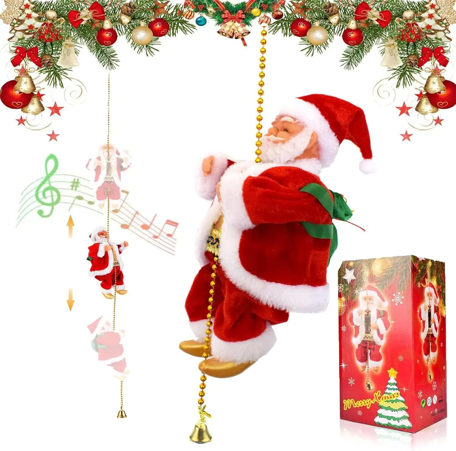 Babbo Natale da arrampicata su catena, Babbo Natale da arrampicata elettrico, Babbo Natale da arrampicata con musica, Babbo Natale da arrampicata su e giù 1
