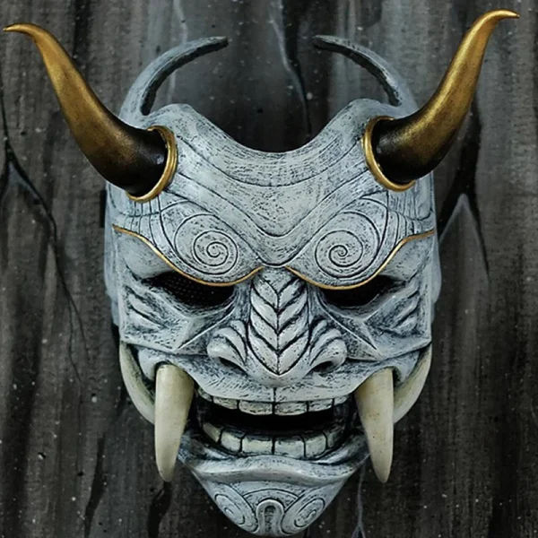 Fantasma giapponese Hannya Maschera per travestimento di Halloween Prajna Mezza faccia Maschere Samurai 4