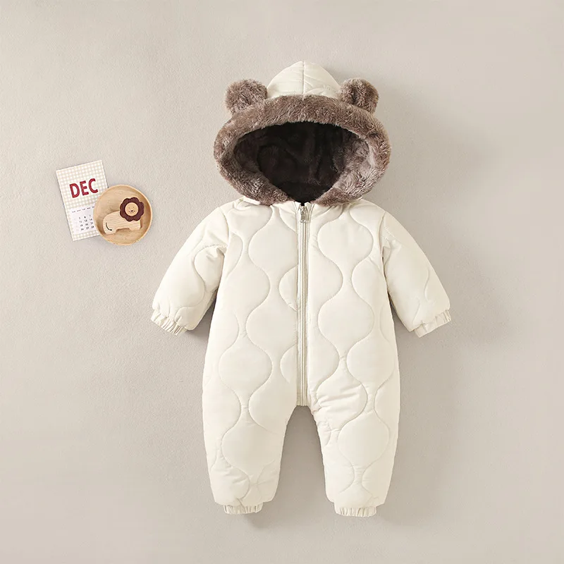 OLEKID Autunno Inverno Baby Boy Pagliaccetto in pile più velluto con cappuccio Baby Boy Tuta 0-2 anni Tuta da bambino per neonato Tuta da neve infantile 6