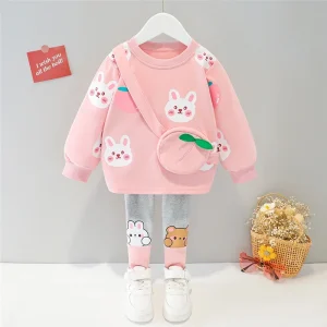 Set di abbigliamento per neonate Primavera Autunno Bambini Cartoon Coniglio T-shirt a maniche lunghe Pantaloni Abbigliamento casual per bambini Abiti per neonati 1