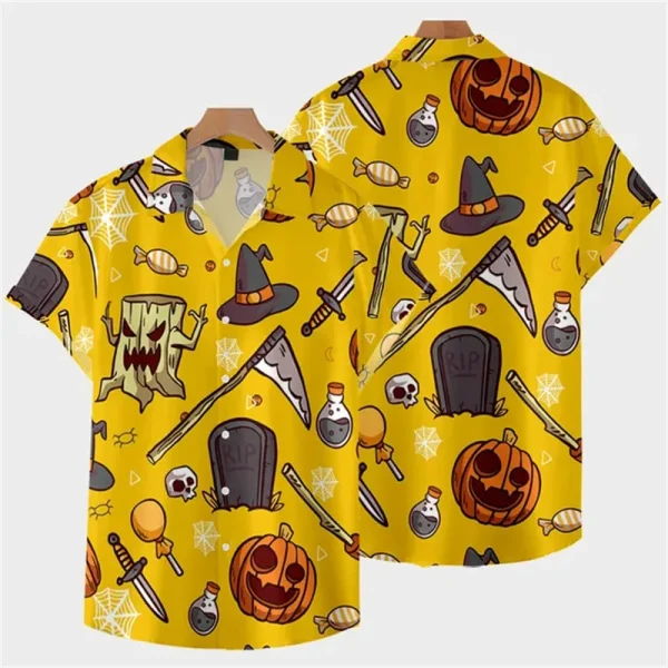 Camicia hawaiana grafica di Halloween per uomo teschio 3D stampato Aloha camicie estate Casual moda manica corta con risvolto camicetta allentata 1