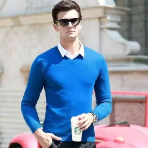 Autunno Inverno Nuovo maglione lavorato a maglia con scollo a V da uomo, maglione ampio, vestibilità slim alla moda, caldo pullover in lana 100%, maniche lunghe 1