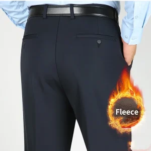 Addensare in pile invernale da uomo pantaloni a vita alta dritti piatti da lavoro d'ufficio pantaloni da tuta caldi nero grigio pantaloni casual da uomo 38 40 42 1