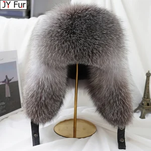 Nuovi Uomini di Inverno 100% Reale Argento Pelliccia di Volpe Bomber Cappello di Pelliccia di Procione Colbacco Cap Trapper Russo Uomo Cappelli Da Sci Berretti In Vera Pelle 1