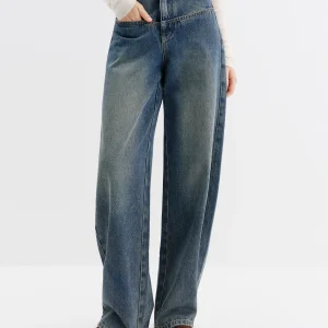 FSLE Jeans a gamba dritta lavati vintage per donna Pantaloni oversize a vita alta a gamba larga Autunno/Inverno 2025 Nuova collezione di arrivi 1