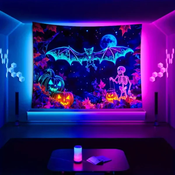 VIKAMA Arazzo di Halloween Pipistrello Zucca Scheletro Decorazione della sala giochi per feste Decorazione in stile Cyberpunk 2