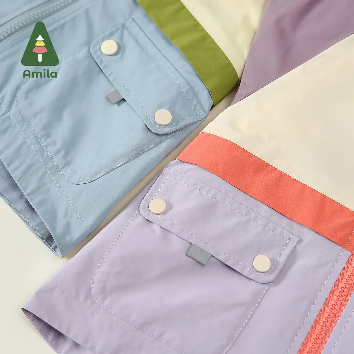 Amila Baby Jacket 2023 autunno New Contrast Color Design cuciture polsini regolabili moda Warm Girls Boys Cute Children Clothes 5