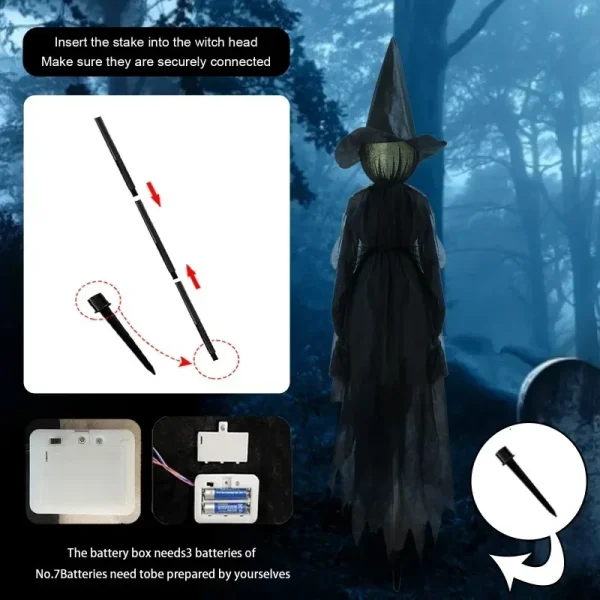 Streghe illuminate di Halloween da 1,5 m Controllo vocale Streghe urlanti Decorazione spaventosa Streghe attivate dal suono che tengono le mani per la casa 4