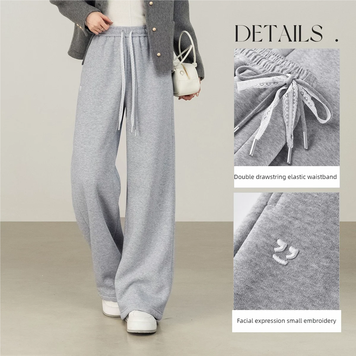 SENTUBILA Pantalone dritto da donna 2025 Foderato in pile invernale Pantaloni termici con coulisse in vita Pantaloni morbidi casual 154K80279 3