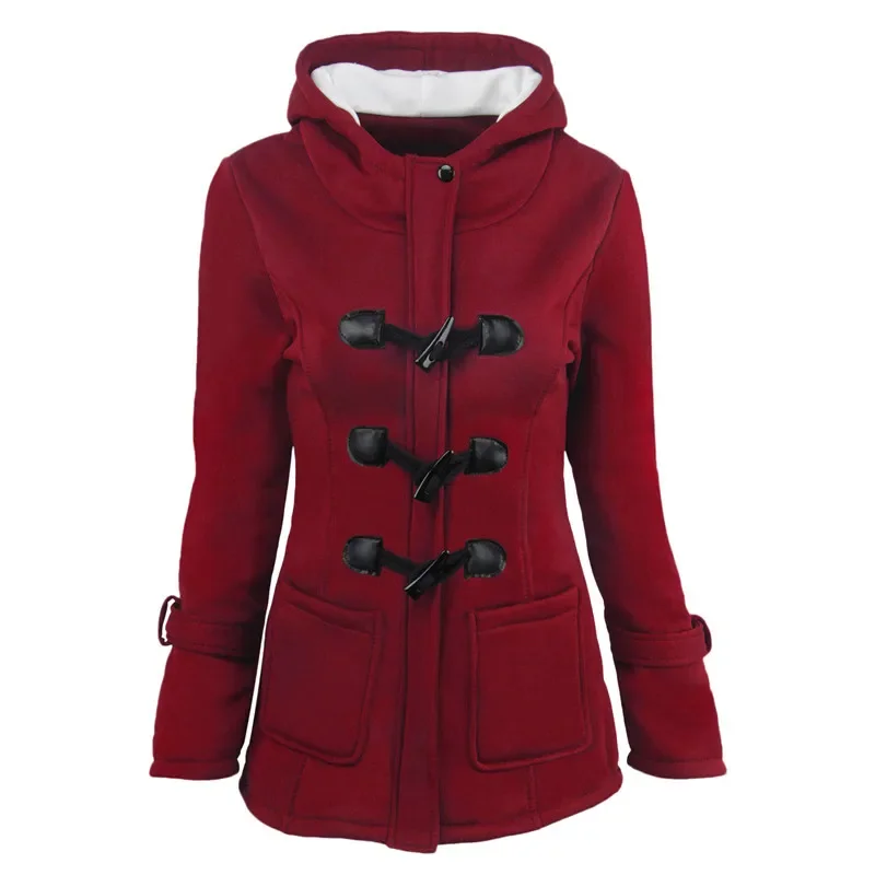 Trench da donna casual 2025 Cappotto con cappuccio con cerniera autunnale Cappotto lungo da donna Trench con bottoni in corno Capispalla da donna Top Jaqueta Feminina 4