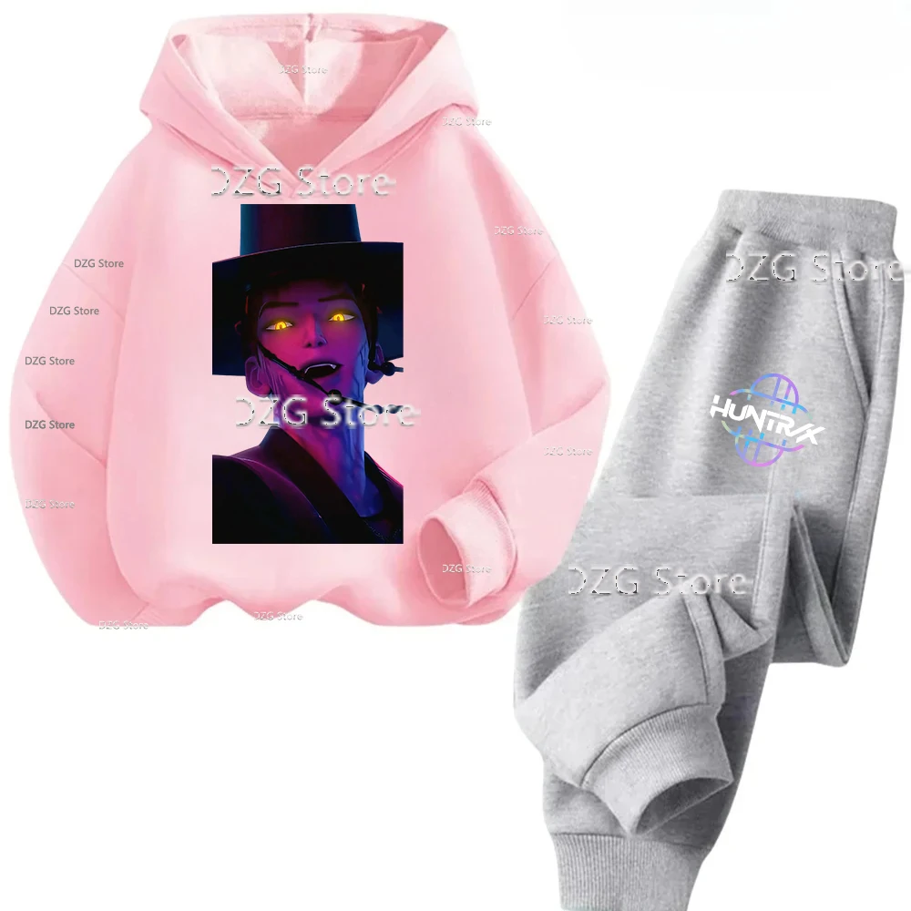 Felpe con cappuccio per bambini Set Anime Devil Hunter Huntrix Kawaii Sportwear Tuta Cartoon Kids Fashion Girl Halloween Clothes Autunno 5