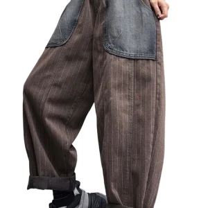 Amax LuluE 2025 Jeans a righe invernali moda donna Pantaloni in denim casual larghi Pantaloni punk in vita elastica vintage classici da donna 1