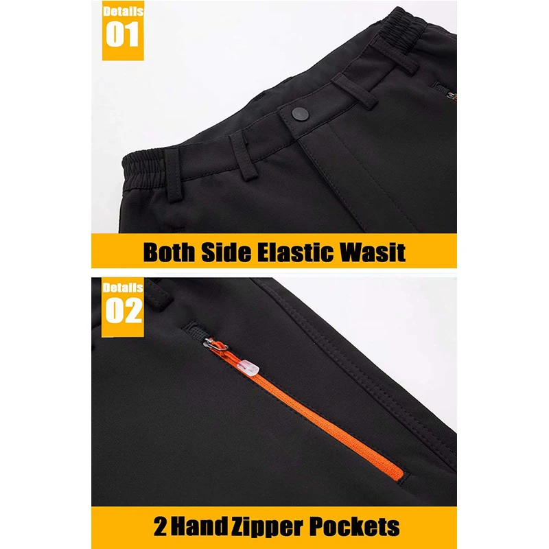 MAGCOMSEN Pantaloni in pile Pantaloni da sci da neve da uomo Pantaloni da trekking antivento con 4 tasche con cerniera Pantaloni impermeabili invernali 4