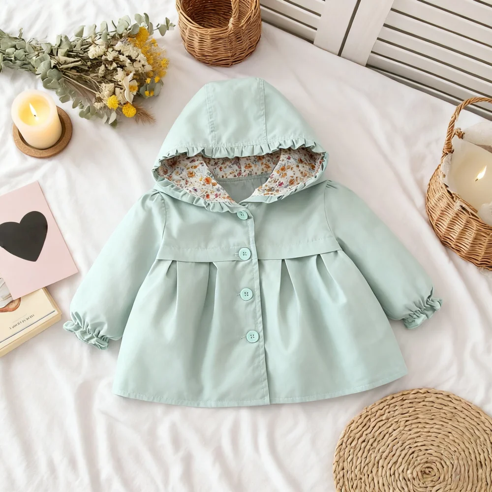 Abbigliamento per bambini Primavera e autunno Giacca per bambini con cappuccio in cotone tinta unita Giacca a vento per ragazze casual Cappotto per bambina 1