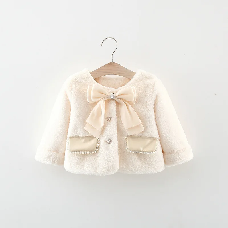 Cappotto invernale per bambina in stile coreano nuovo, vestiti a maniche lunghe per bambini con fiocco dolce per bambini di età compresa tra 9 mesi a 3 anni 3