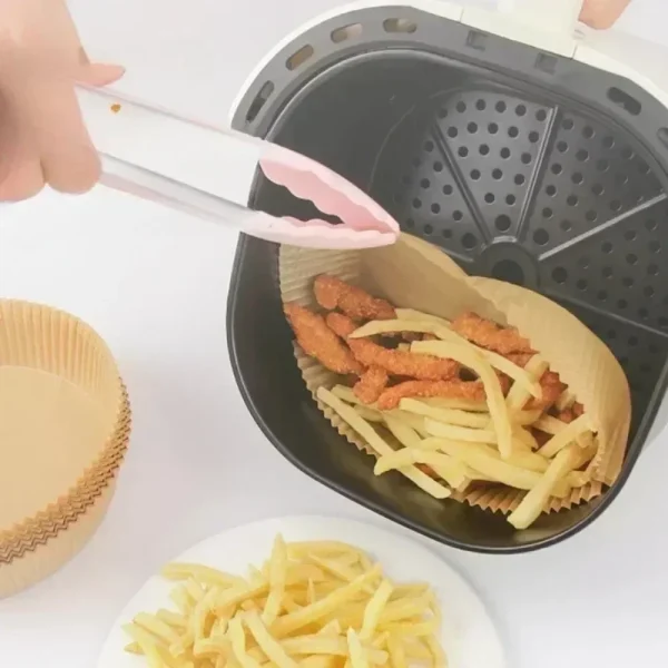 Accessori per cucine Piatto per barbecue Gadget da cucina Stampi per pasticceria rotondi quadrati 50/30 pezzi Tampone antiaderente usa e getta in carta per friggitrice ad aria. 3