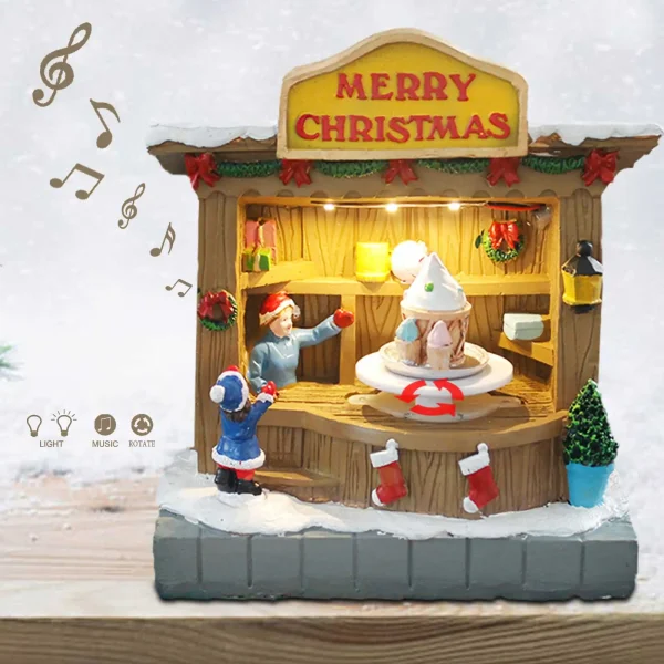 Decorazione animata degli accessori del villaggio di Natale con musica e luci a LED: porta allegrate festive per la tua casa con il nostro negozio di gelato 2