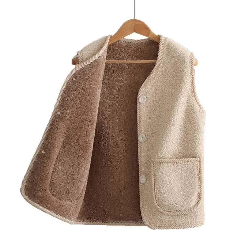 Giacca in pelliccia di agnello Giacca ispessita floccata Capispalla caldo per donna Autunno Inverno Vestibilità regolare senza maniche Cappotto in cotone 1