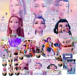 KPop Demon Hunters Decorazione di compleanno Stoviglie Piatto Tazza Tovagliolo Toppers Torta Palloncino Borsa regalo Sfondo Forniture per feste per bambini 1