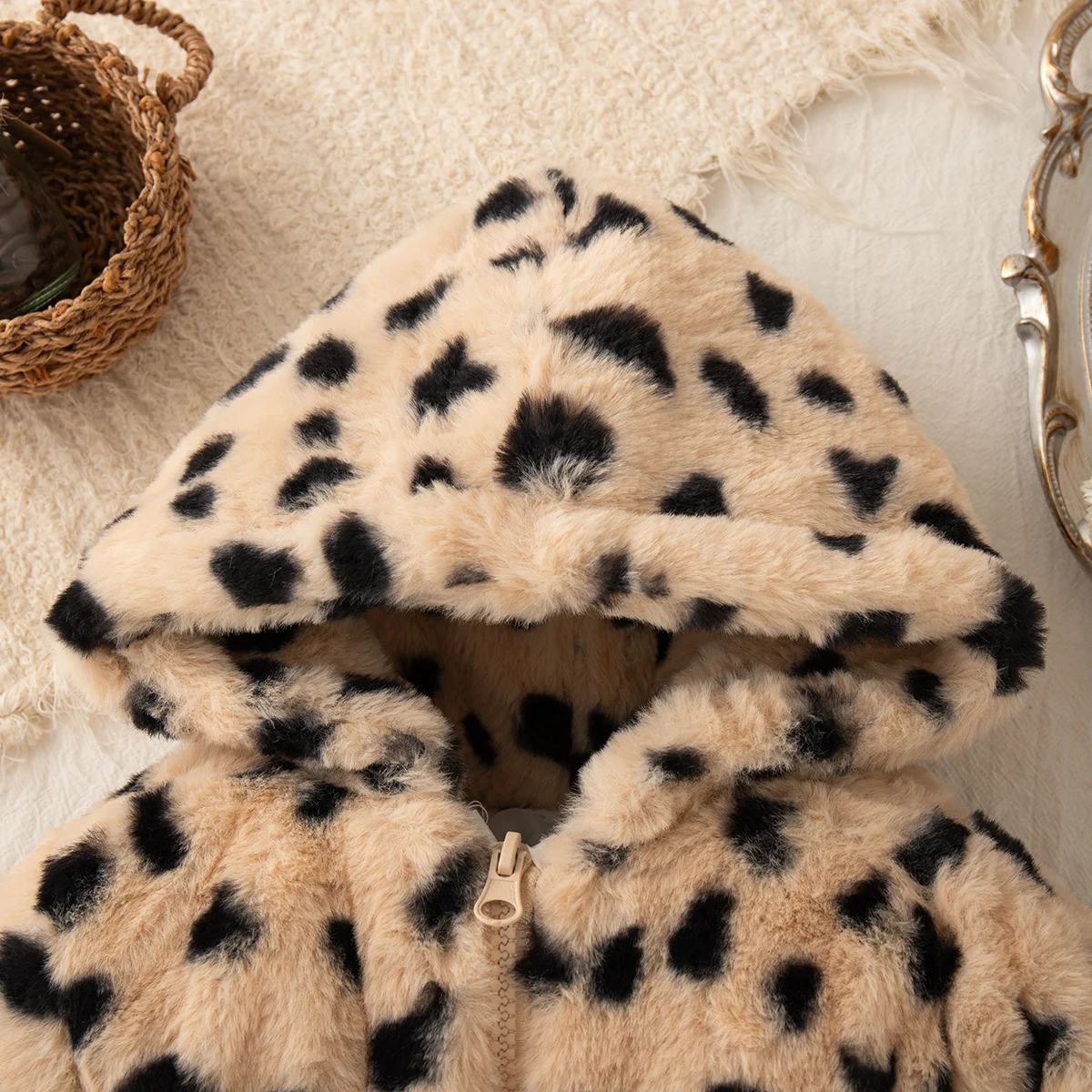 Vestiti per bambini Ragazza Inverno Completo stampato Modello a pois Caldo scamosciato di agnello Capispalla per bambina con cappuccio Cappotto casual carino per ragazza 3