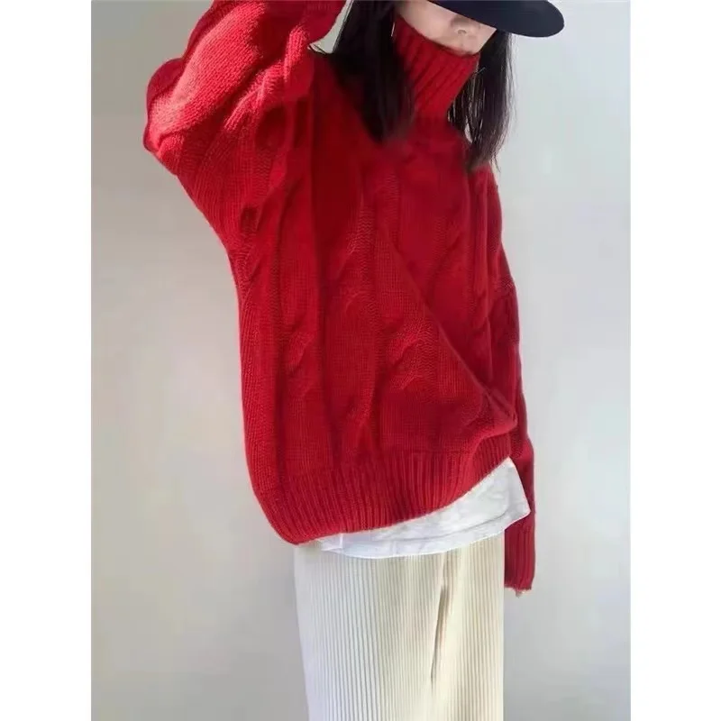 Dolcevita twist addensato maglione di puro cashmere al 100% maglione allentato da donna camicia con fondo in maglia vento pigro 3