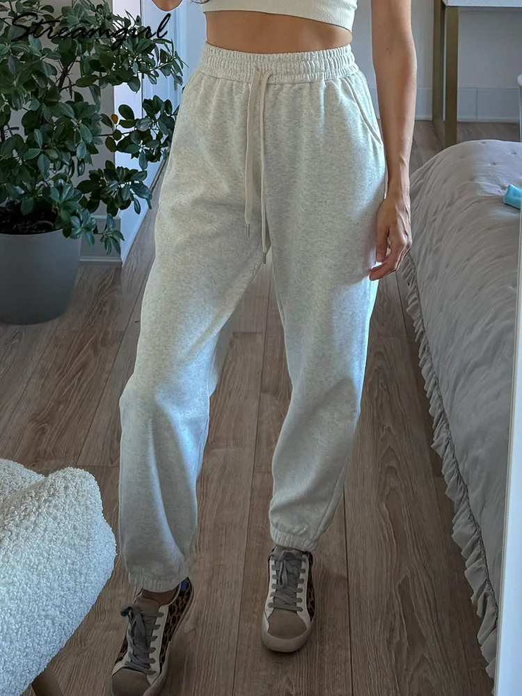 Pantaloni sportivi in pile caldo spesso Pantaloni invernali a gamba dritta da donna Pantaloni in velluto grigio Pantaloni Jogger per pantaloni sportivi da donna Completi 4