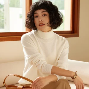 2025 Autunno/Inverno delle nuove donne maglione 100% cashmere collo alto lavorato a maglia con cappuccio tinta unita casual top da donna 1