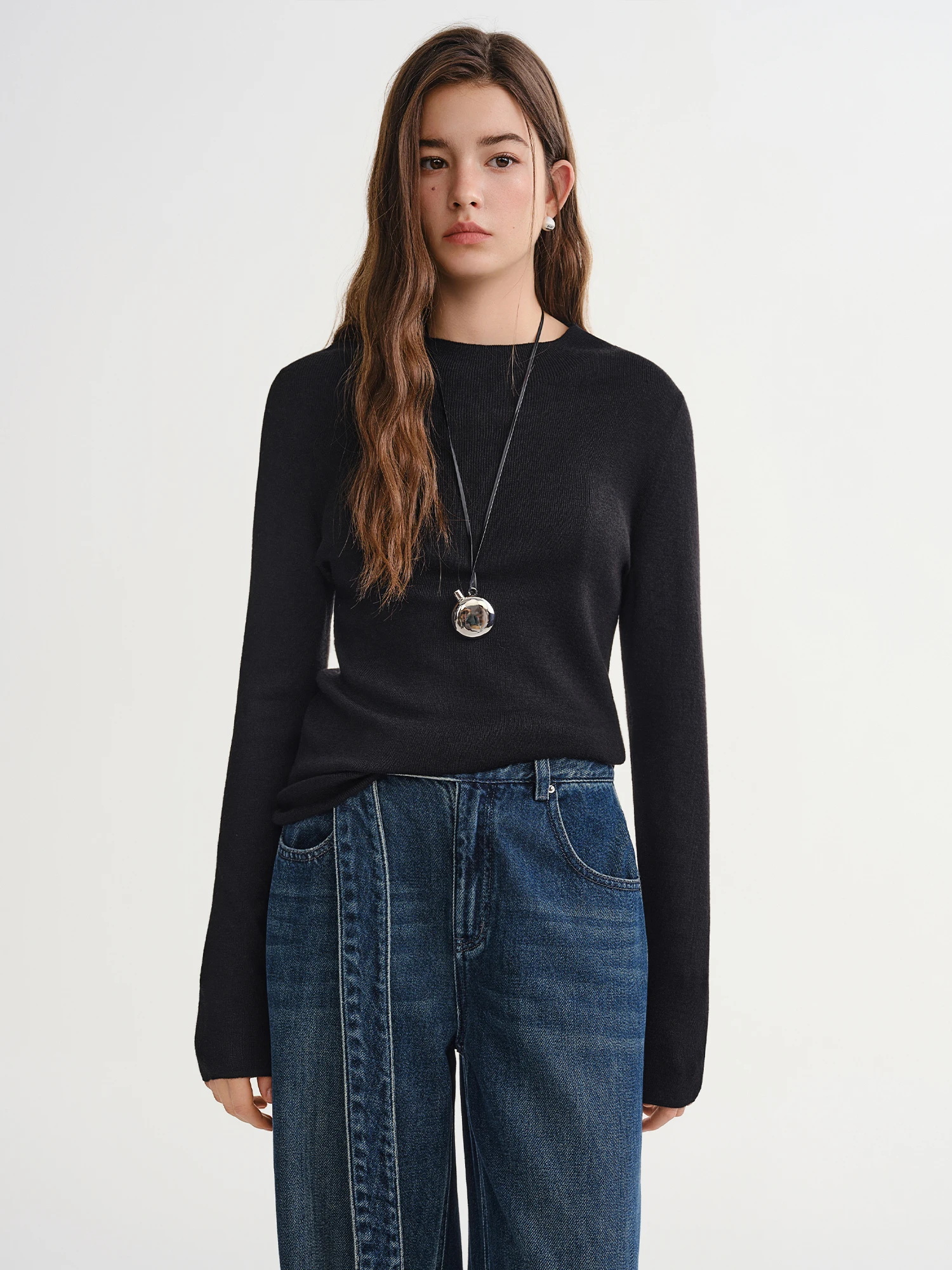 DUSHU T-shirt da donna in misto lana termica 2025 inverno caldo manica lunga lavorata a maglia strato base top multicolore casual confortevole 4