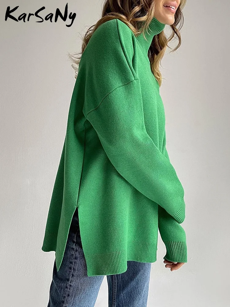 Maglioni lunghi a collo alto da donna autunno inverno 2022 Pullover con spacco laterale top lavorati a maglia larghi maglione dolcevita oversize per donna 5