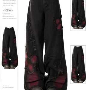 Jeans larghi a farfalla da donna Pantaloni da cowboy estetici vintage anni \'90 Pantaloni in denim oversize Harajuku Y2k anni 2000 Abiti gotici neri 1
