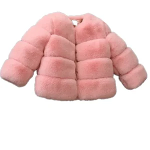 Giacca da ragazza in finto coniglio patchwork - Cappotto invernale in peluche a maniche lunghe per bambini, capispalla corto ed elegante 1