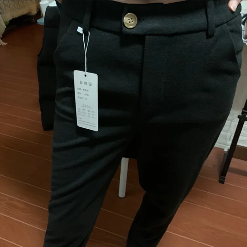 2025 Autunno Inverno Posto di lavoro Pantaloni da abito casual a vita alta Pantaloni da donna da ufficio Pantaloni di lana Pantaloni a matita Harem da donna 6