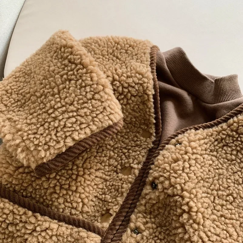 2025 Cappotto per bambini Autunno e inverno Morbido e caldo Cappotto per giacca da neonato Cardigan casual in pile polare Cappotto per bambina da 1-7 anni 5