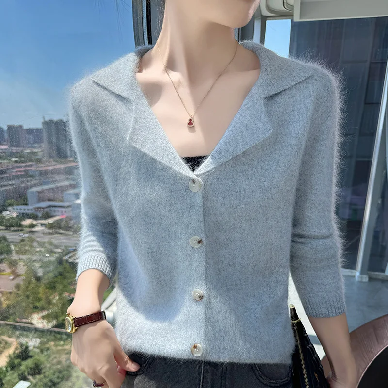 Autunno e inverno versione coreana cardigan in cashmere visone giacca moda donna temperamento colletto maglione versatile lavorato a maglia 1