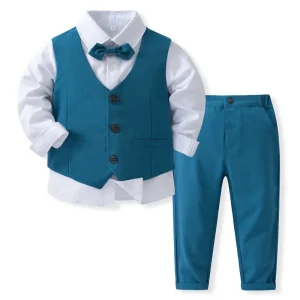 Costume di compleanno per ragazzo Gentleman outfit bambini primavera autunno Boutique abbigliamento Set Solid Vest Suit bambini cotone abiti formali 1