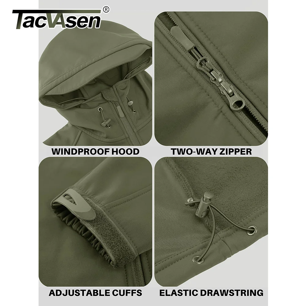 Giacca foderata in pile impermeabile TACVASEN con tasche con cerniera giacche da lavoro da trekking con cappuccio Softshell da uomo Outdoor giacca a vento 3