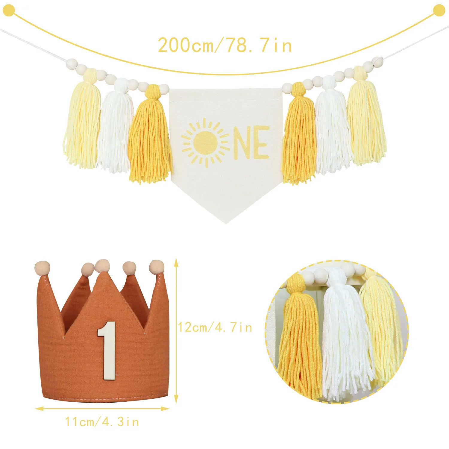 Banner per seggiolone per compleanno del 1° segno del sole Decorazione gialla per festa di compleanno, striscione per seggiolone Sunshine per la cameretta dei bambini delle ragazze dei ragazzi 6