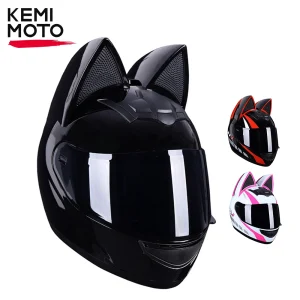 Casco per moto con orecchie da gatto, staccabile, approvato DOT, accessori per moto per donne e uomini, integrale, traspirante, regali per ragazza e moglie 1