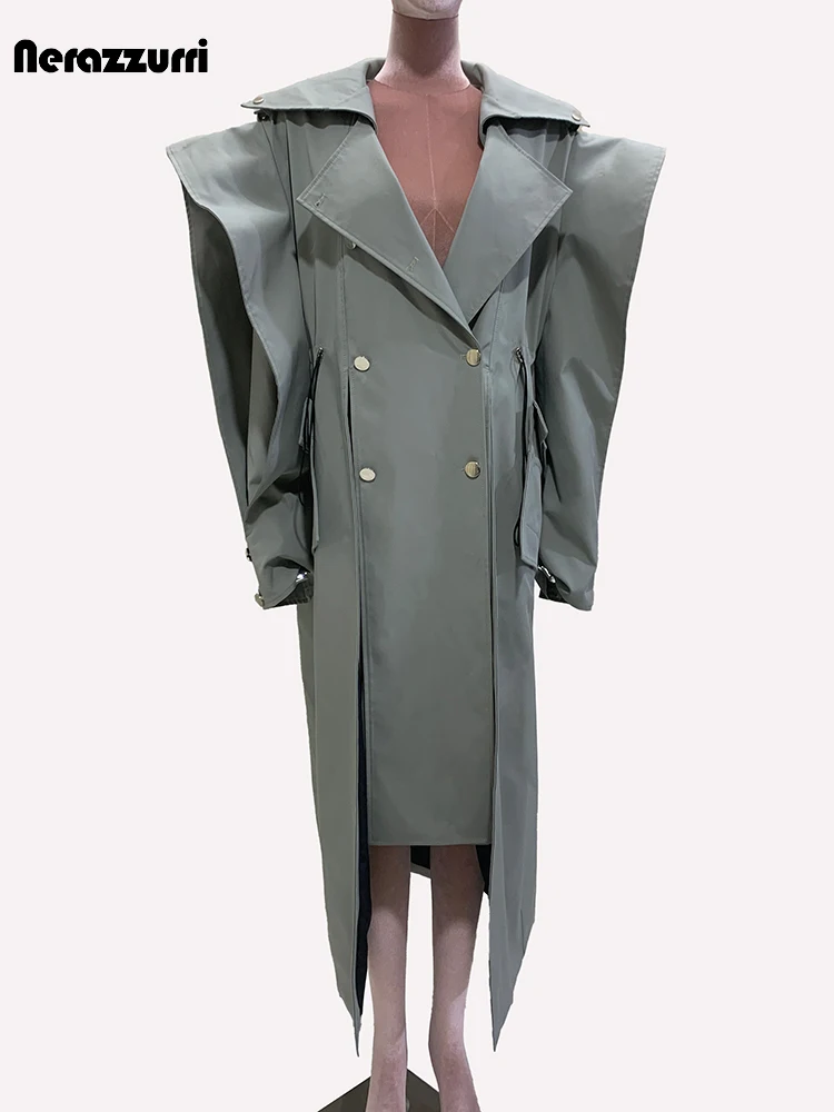 Nerazzurri autunno lungo Trench arruffato oversize per le donne coulisse sciolto elegante lusso Chic soprabito asimmetrico 2024 1