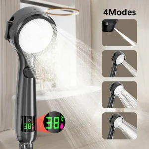 Soffione doccia con Display digitale soffione doccia da bagno portatile ad alta pressione soffioni doccia a risparmio idrico accessori da bagno Spray a 4 modalità 1